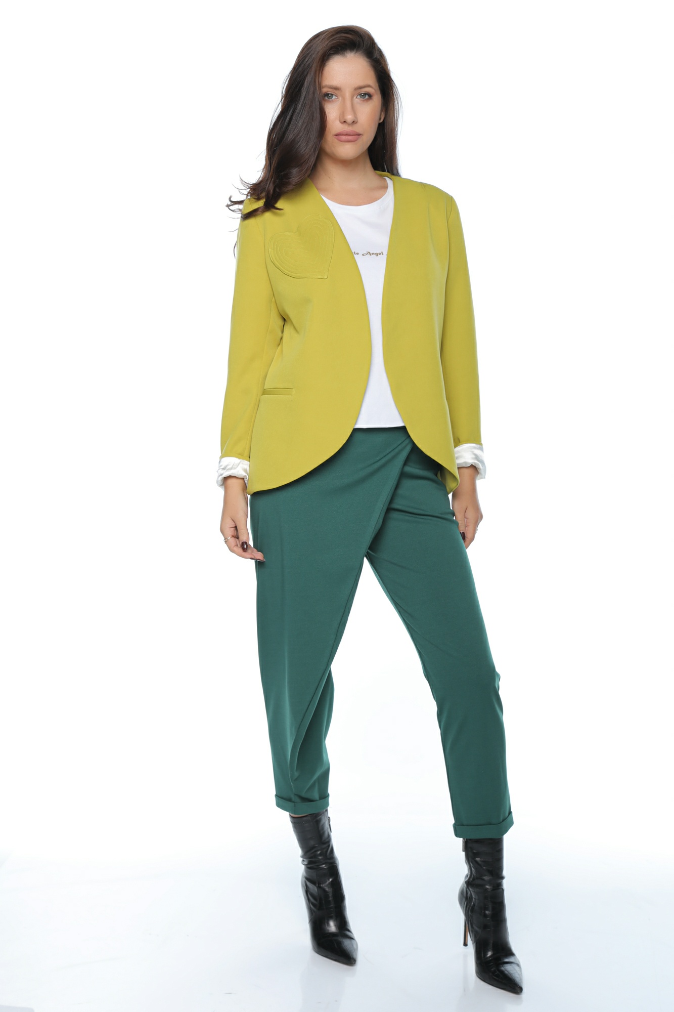 SACOU ELEGANT CU BUZUNAR INIMA OLIVE - imagine 3