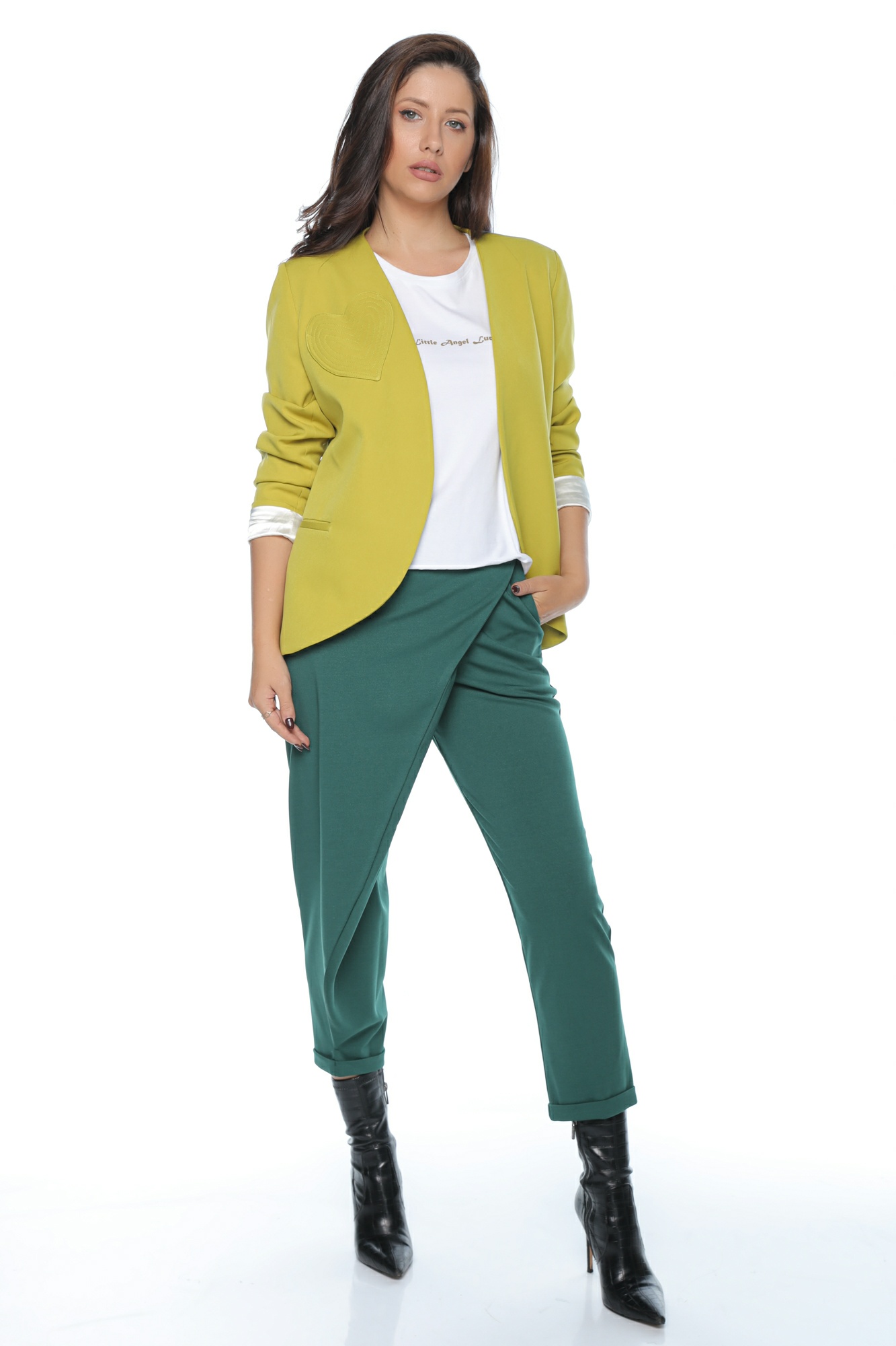 SACOU ELEGANT CU BUZUNAR INIMA OLIVE - imagine 2
